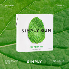 Simply Gum peppermint oil drop close-up showing plant-based flavor and clean taste