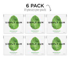 Simply Gum opened pack with peppermint pieces visible highlighting portable fresh chew