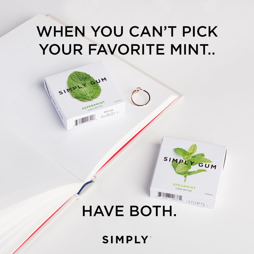 SIMPLY Gum pouch size and scale with hand showing convenient travel-friendly portion