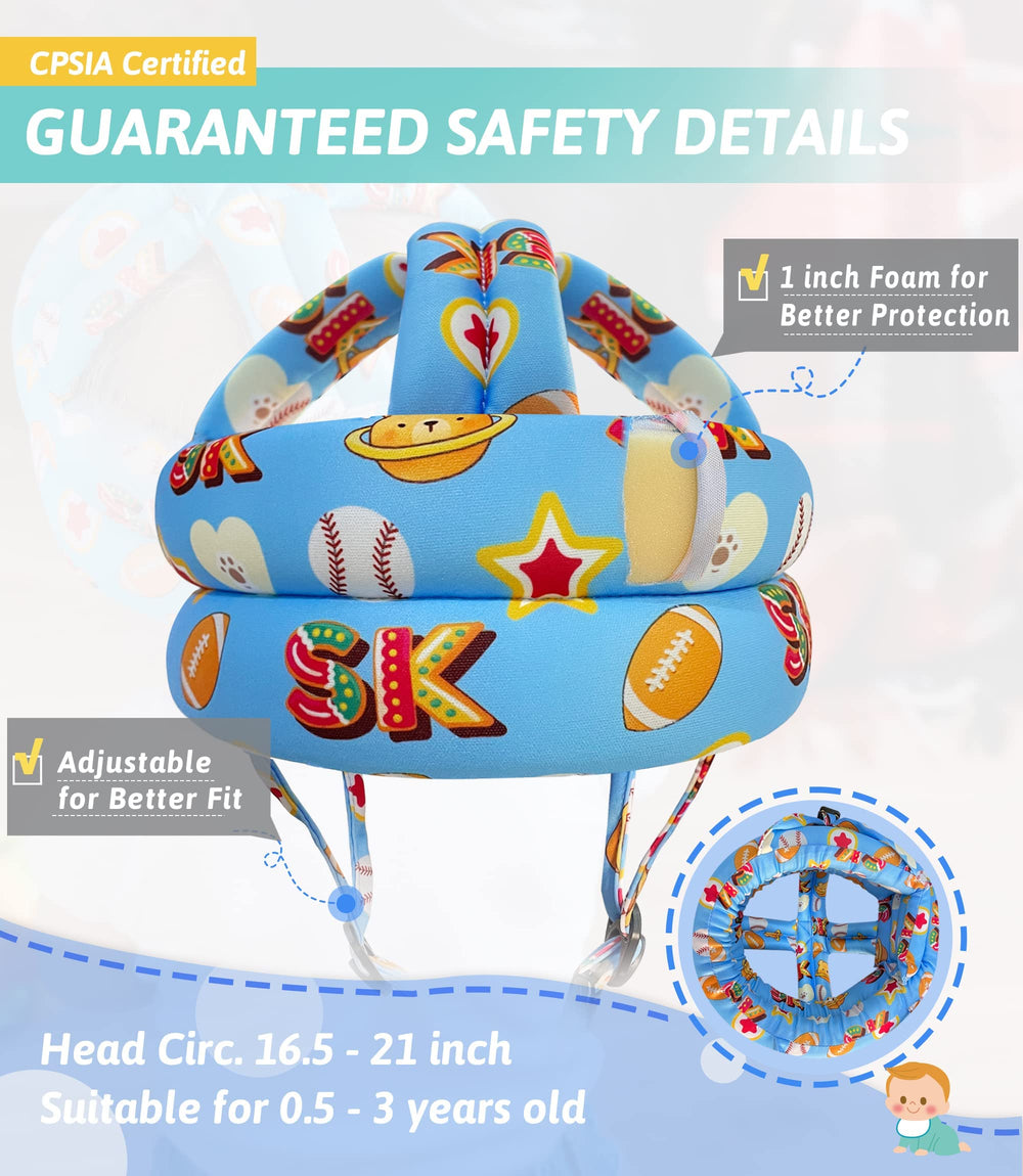 Simply Kids helmet beside toddler hand for size comparison and fit benefit
