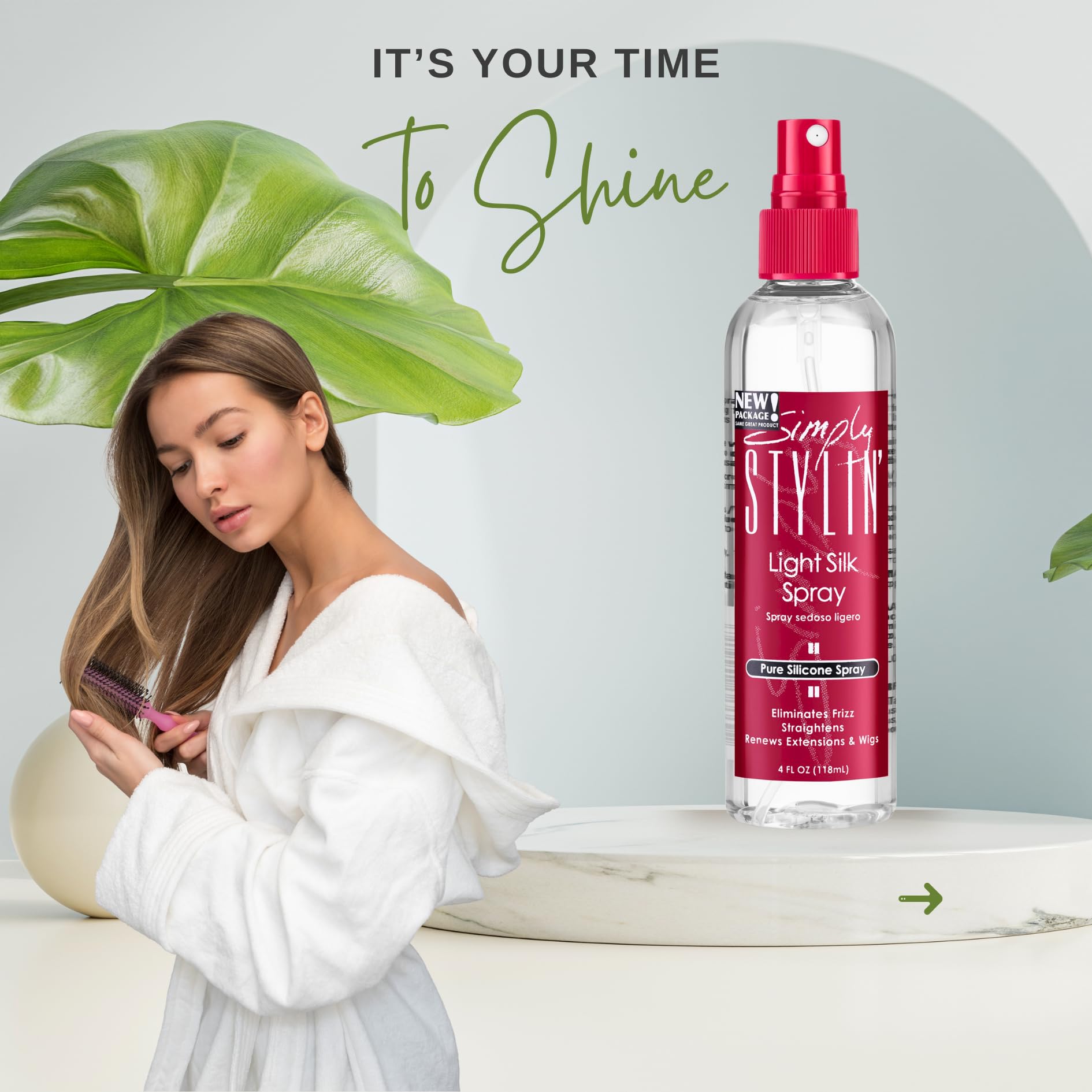 Simply Stylin' misting onto hair demonstrating easy application and detangling