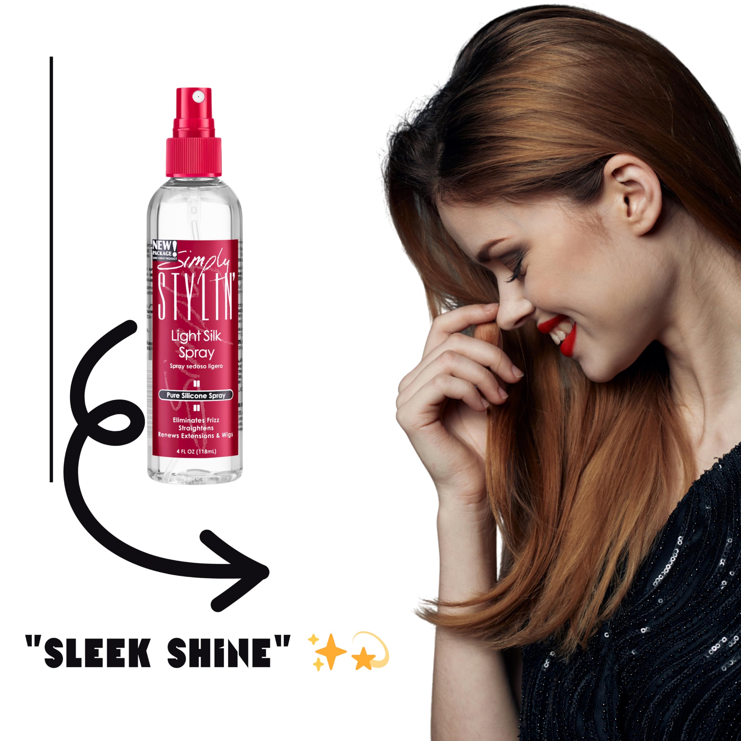 Close-up of hair strands with Simple Stylin' sheen showing smooth finish