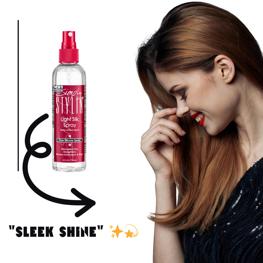 Close-up of hair strands with Simple Stylin' sheen showing smooth finish