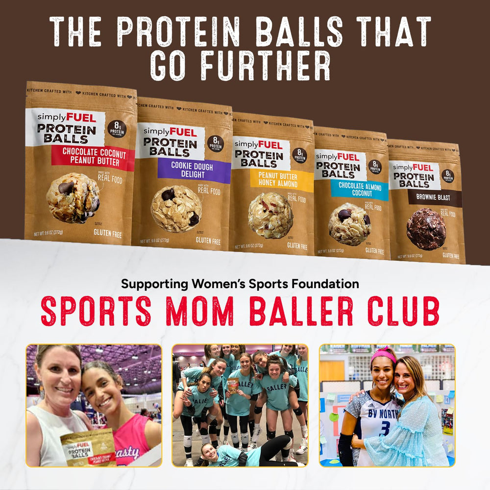 simplyFUEL Brownie Blast protein balls enjoyed outdoors with coffee showing convenient energy