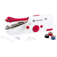 SINGER handheld mender held in hand showing scale and travel-friendly benefit
