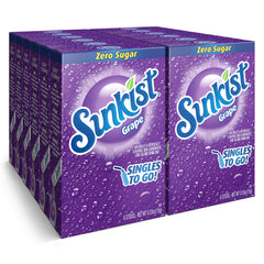SINGLES TO GO! Sunkist grape front box showing 6-stick packaging and portable convenience