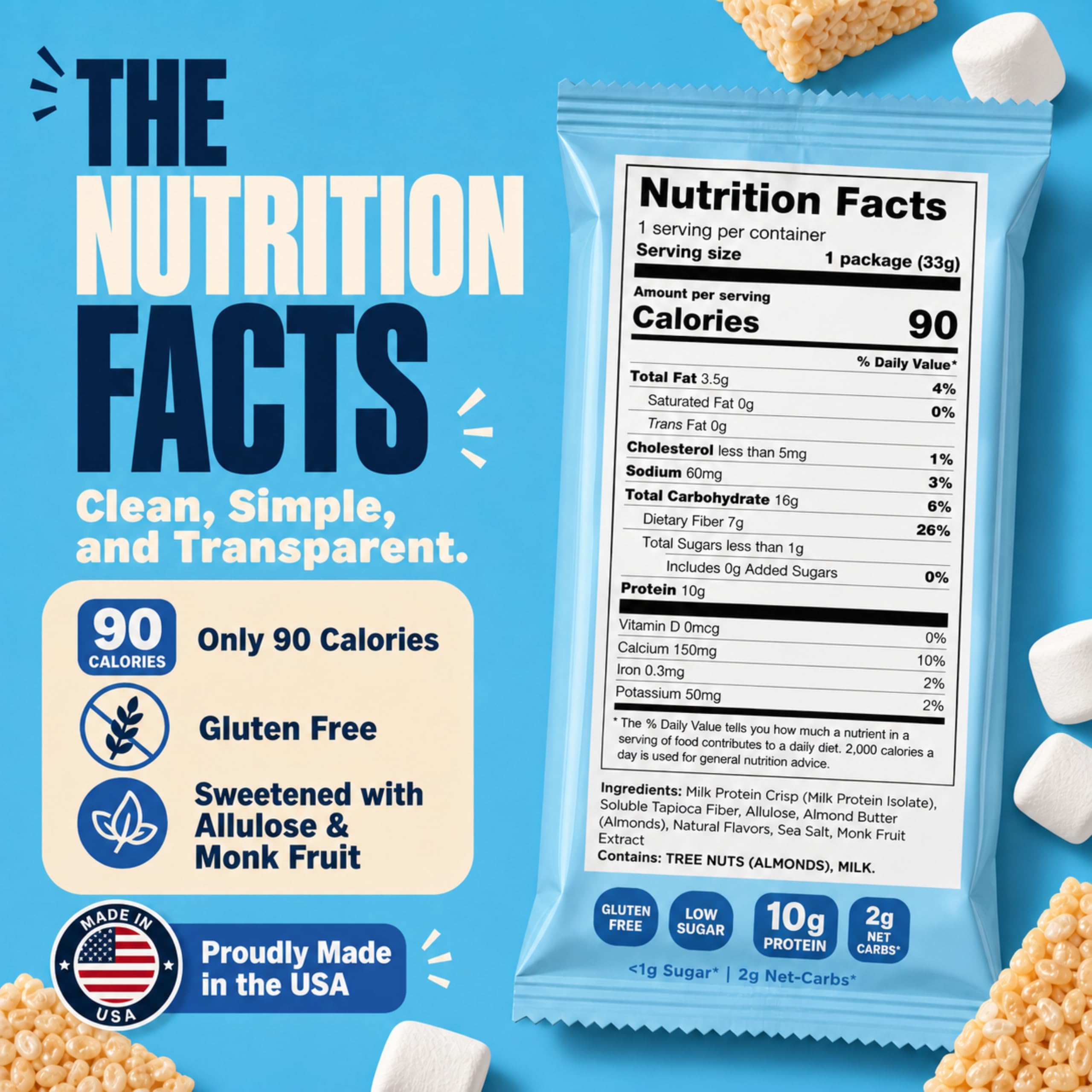 Sinless Snacks nutrition label clear view emphasizing 10g protein and 2g net carbs
