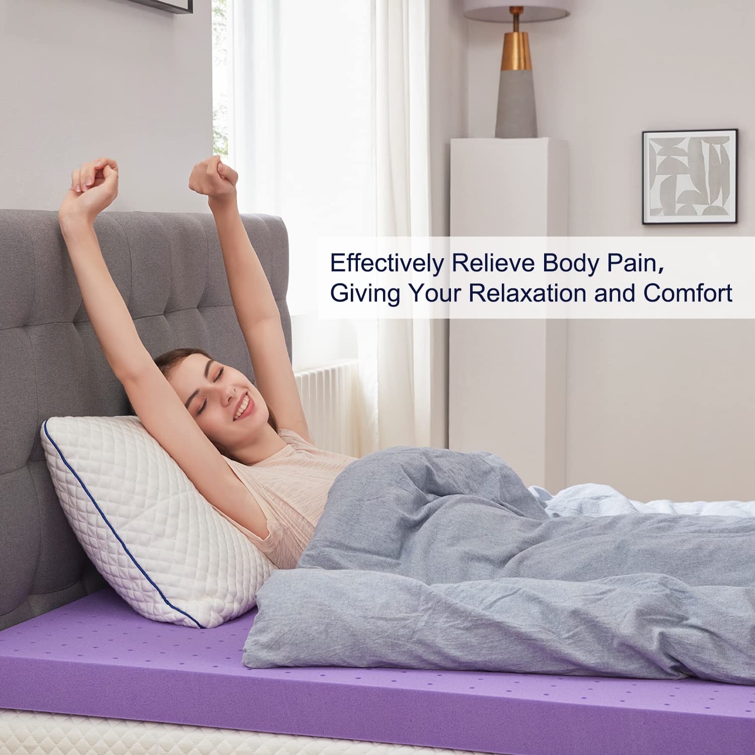 SINWEEK topper unboxed and expanding flat showing quick recovery benefit