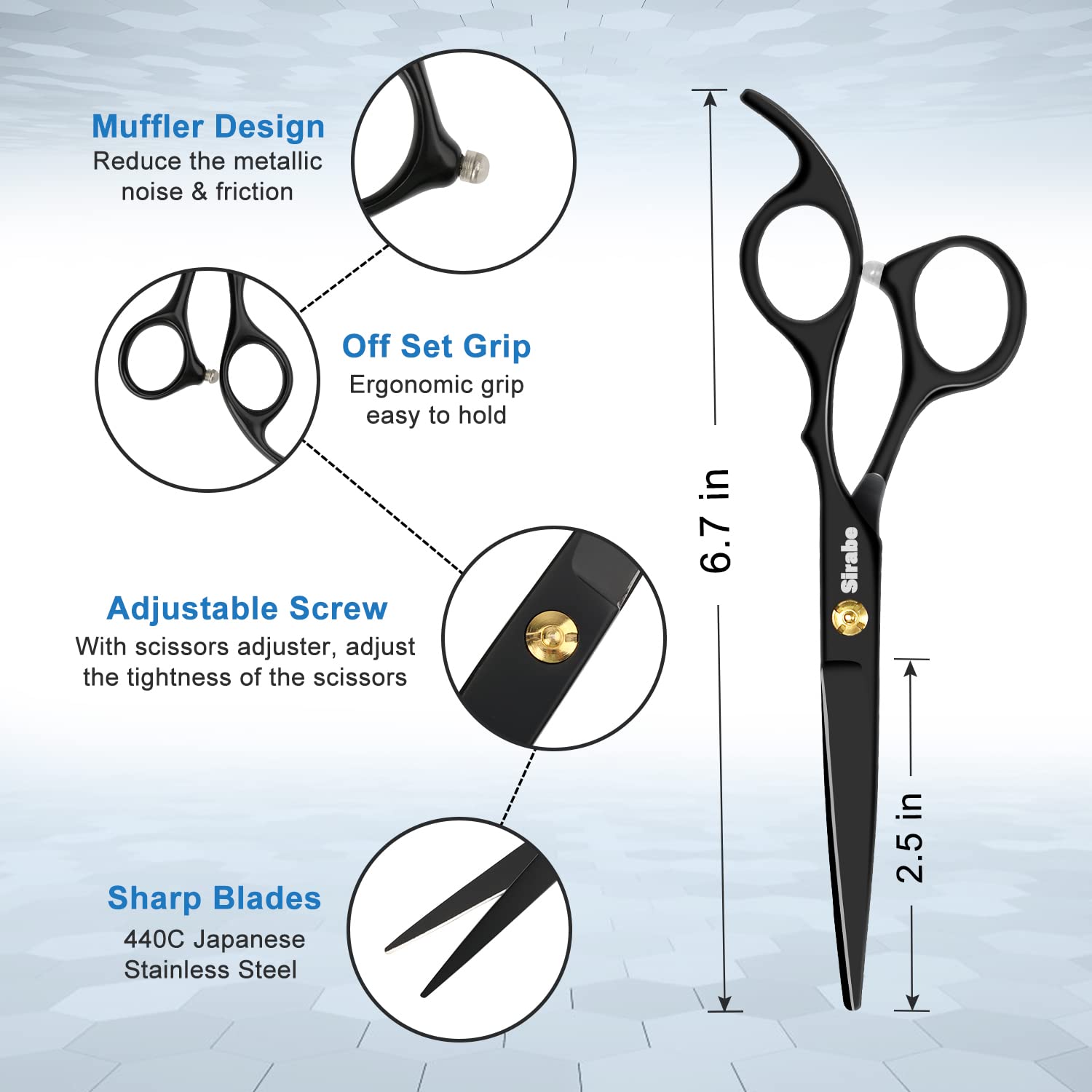 Sirabe cutting scissors closeup showing sharp Japanese 440 steel blades for clean cuts