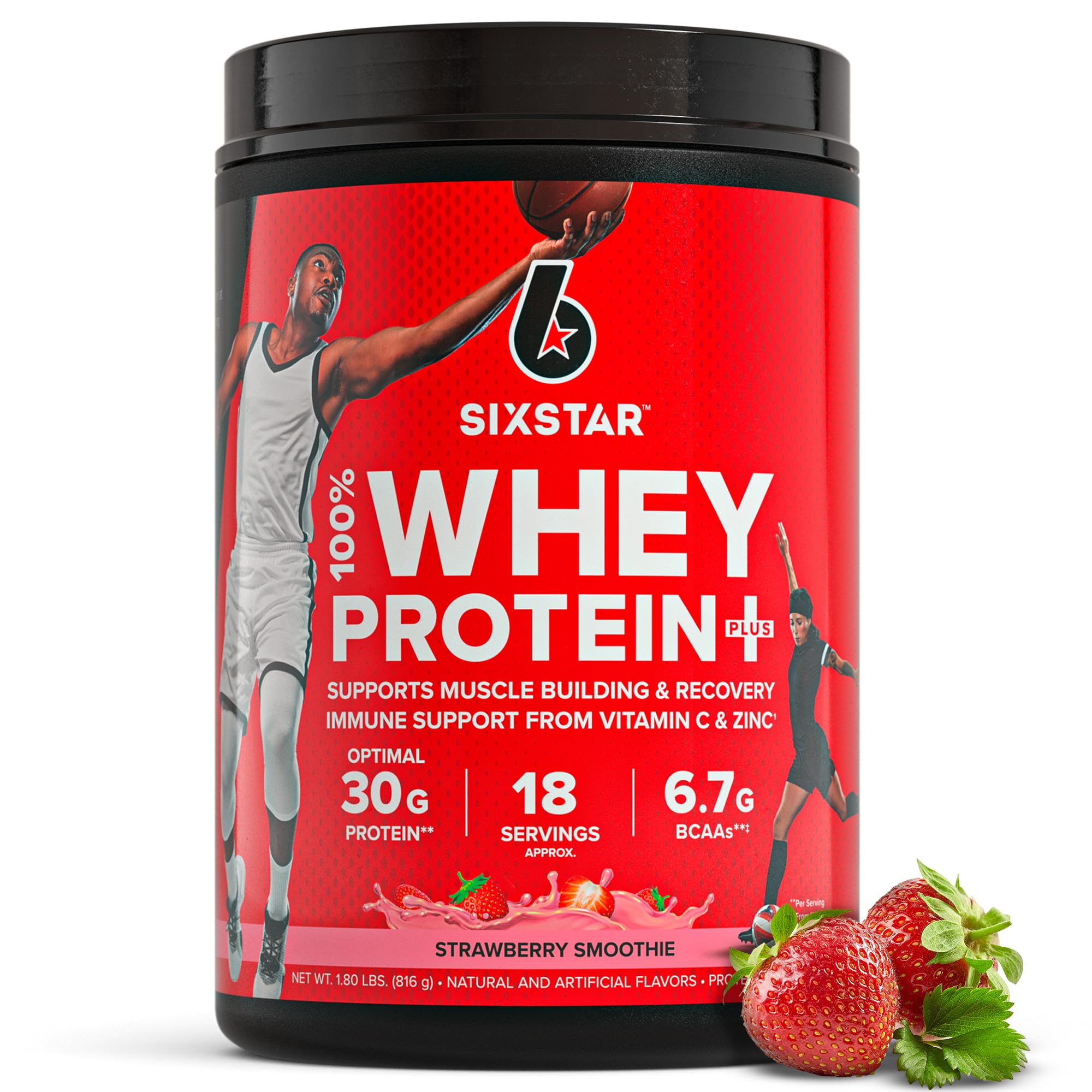 Six Star front label showing Strawberry Smoothie flavor and size benefits