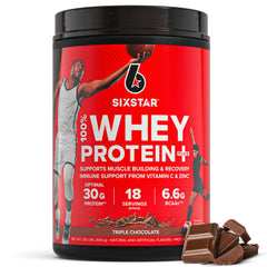 Six Star front packaging showing Triple Chocolate tub and clear branding for product identification