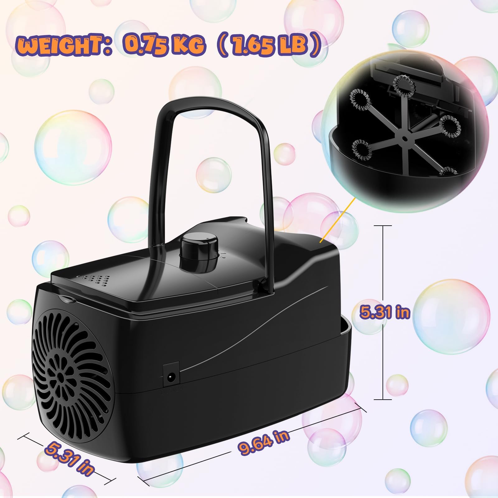 Sizonjoy bubble machine accessories with included USB cable and adapter for plug-in use