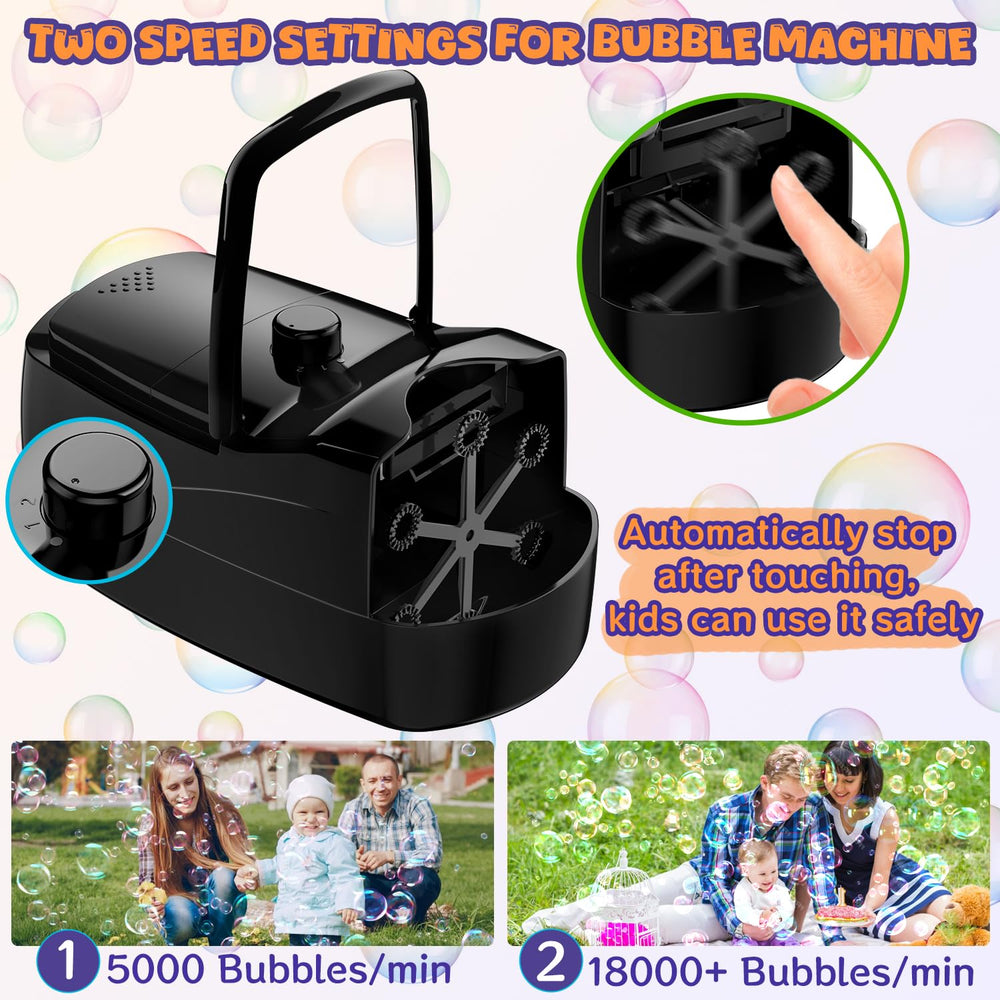 Sizonjoy bubble machine liquid tank showing 320ml capacity for longer continuous play