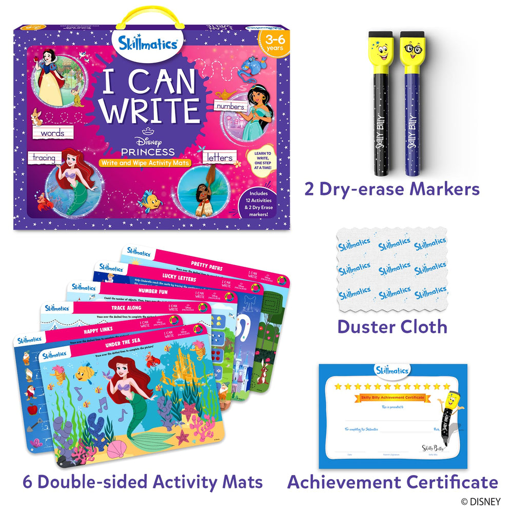 Skillmatics close-up of double-sided activity mat showing tracing guides and colorful art