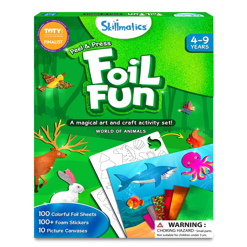 Skillmatics foil fun animals box front showing contents and colorful branding for quick identification and gifting