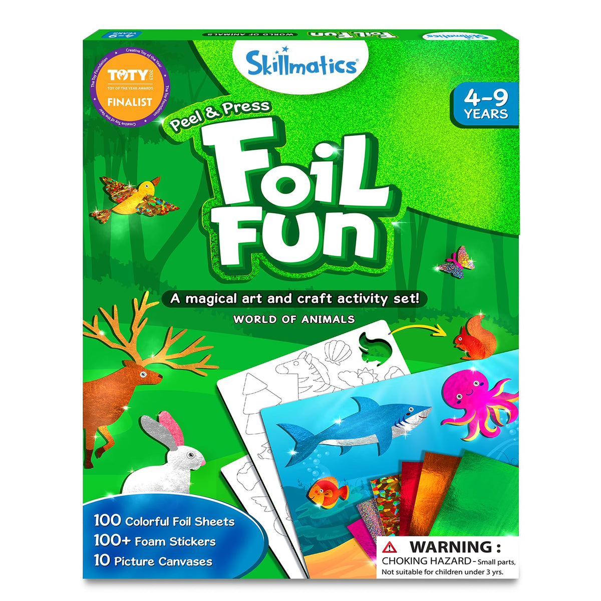 Skillmatics foil fun animals box front showing contents and colorful branding for quick identification and gifting