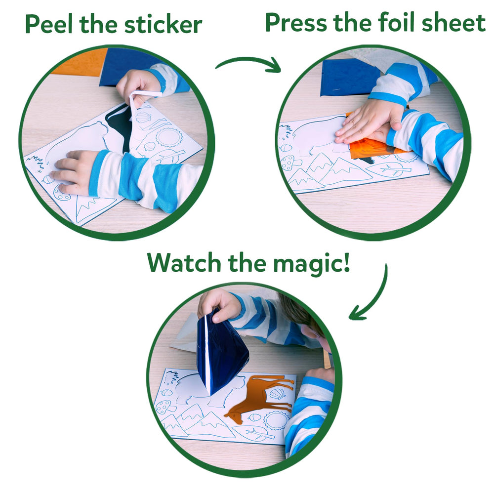 Skillmatics foil sheets color array spread to display variety of metallic hues for mixed-media sparkle