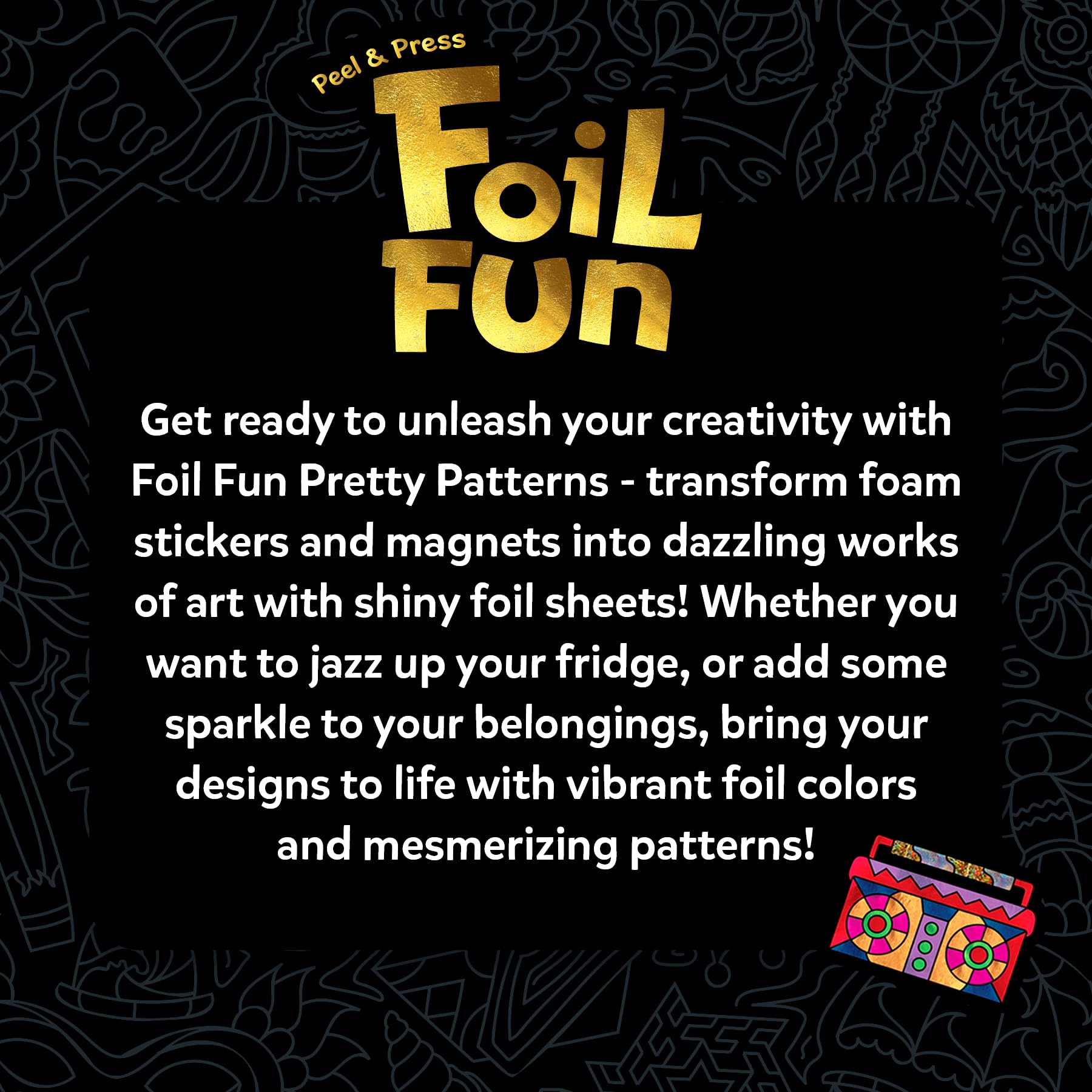 Skillmatics fridge displaying foil magnets, adds color and organization to a kitchen