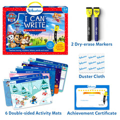 Skillmatics double-sided mat close-up with PAW Patrol art showing wipe-clean tracing benefit