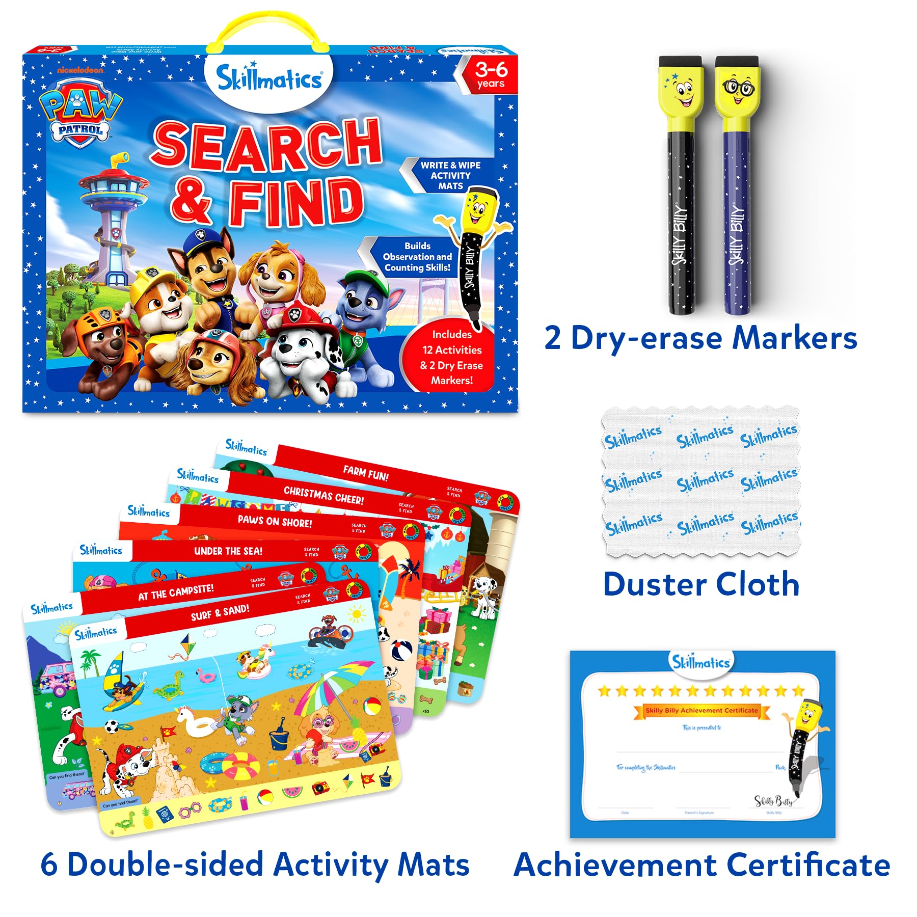 Skillmatics PAW Patrol double-sided mat spread open displaying two busy search scenes