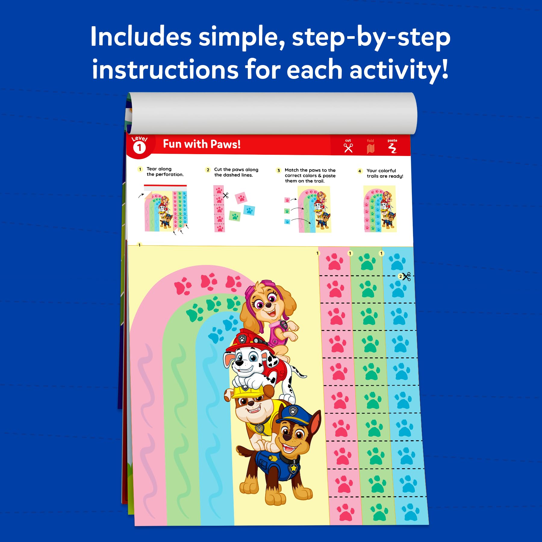 Skillmatics finished PAW Patrol crafts arranged to showcase completed projects