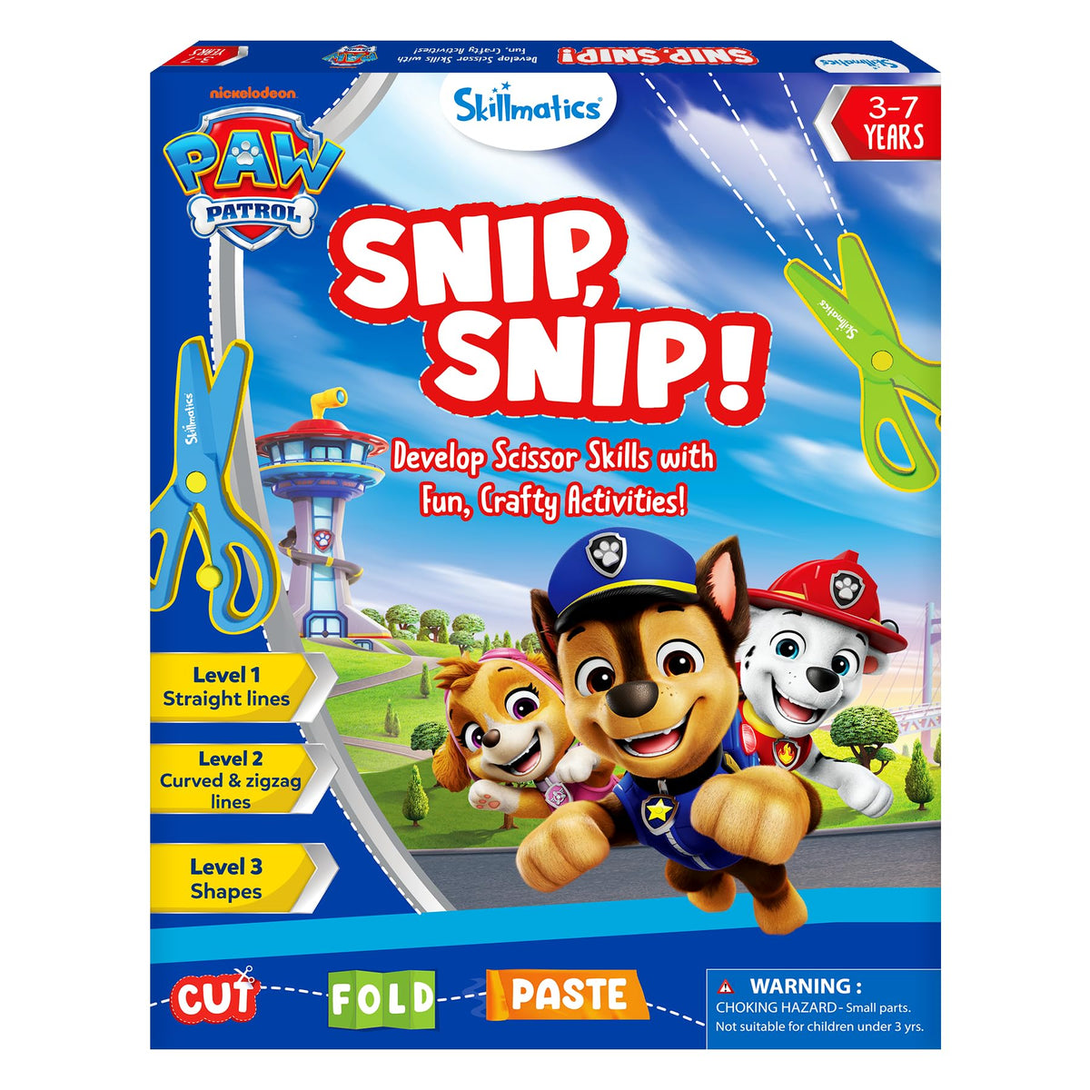 Skillmatics front packaging showing PAW Patrol characters and learning benefits