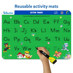 Skillmatics dry-erase markers and duster cloth displayed with mats benefit: ready-to-use convenience