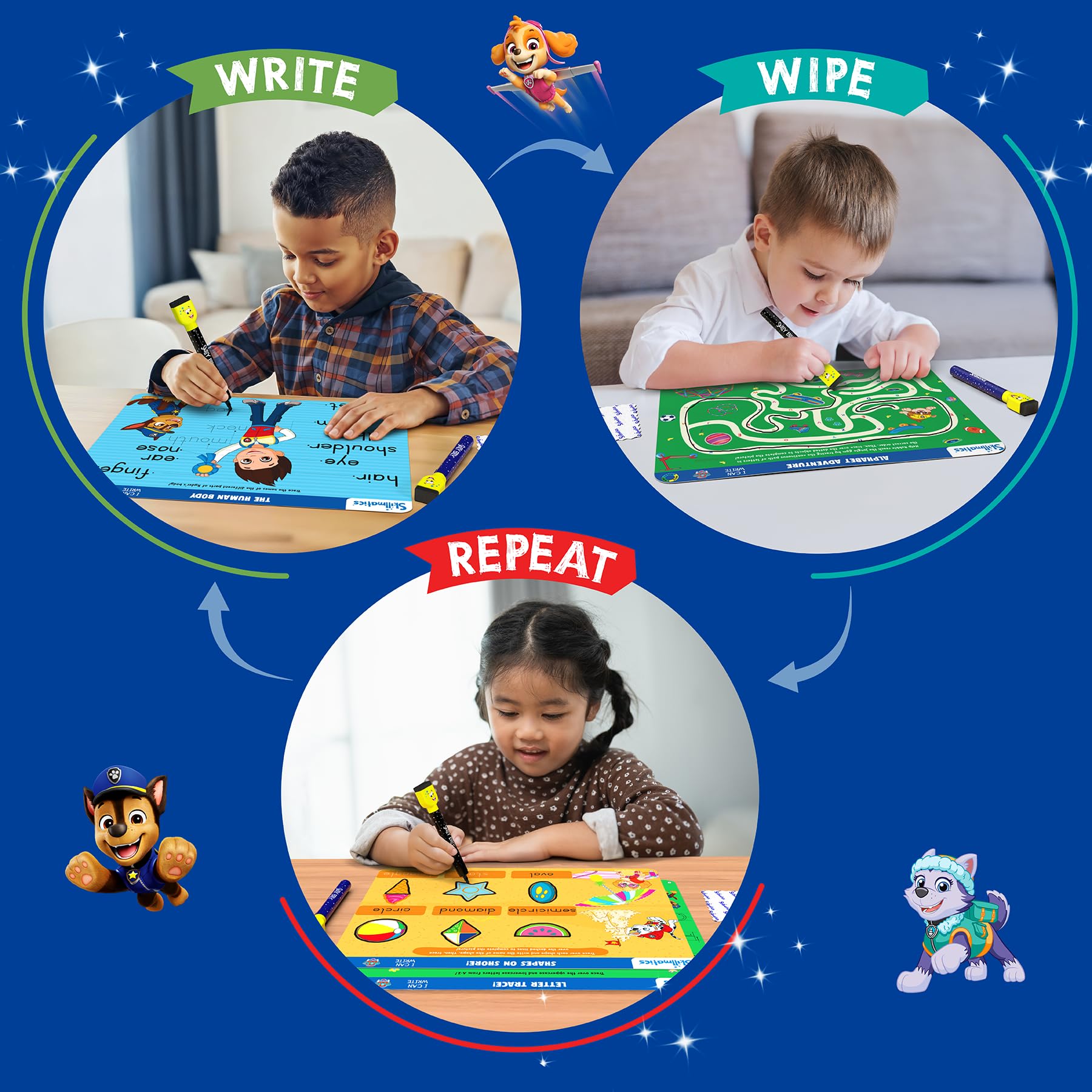 Close detail of Skillmatics numbers activity with PAW Patrol scenes benefit: numeral formation practice