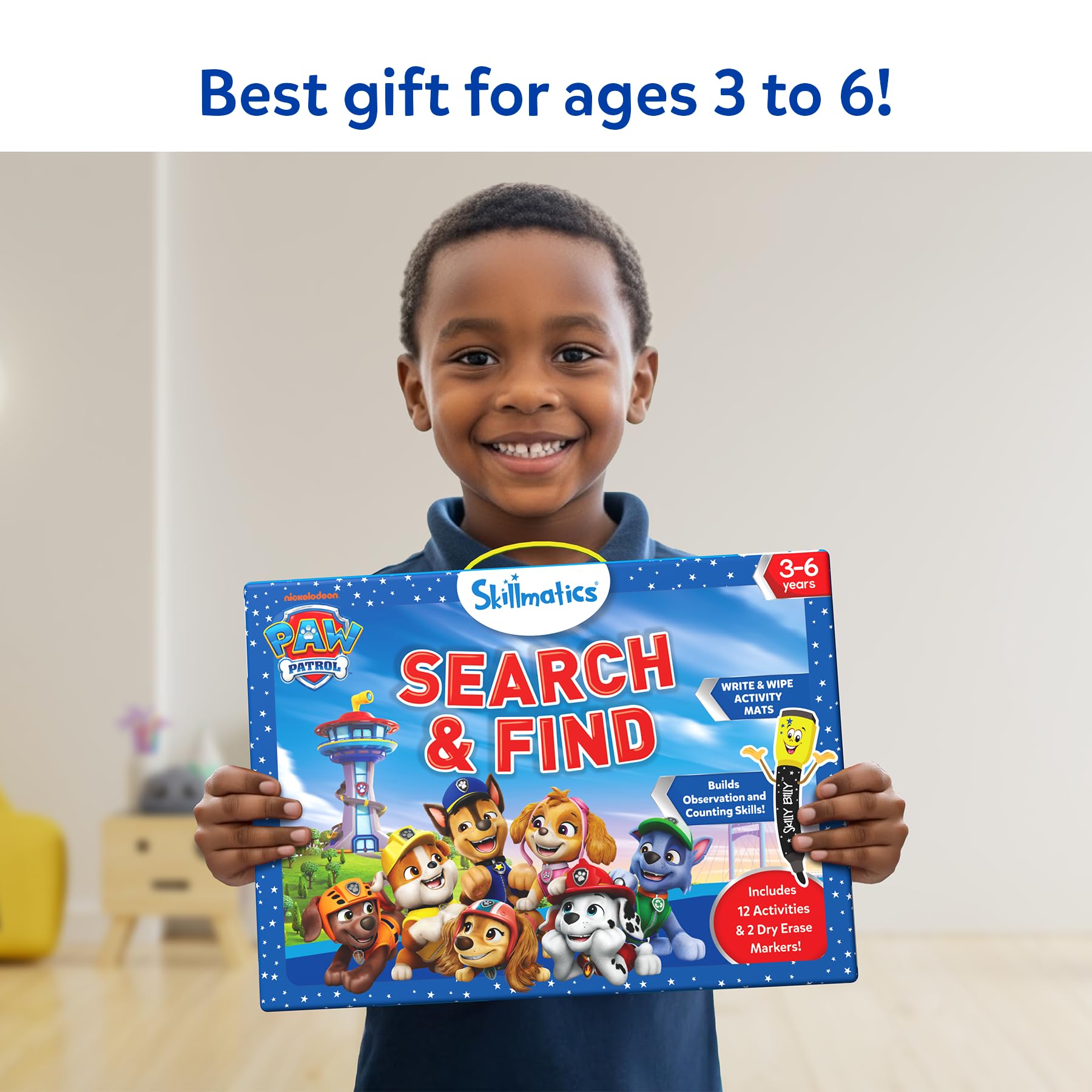 Skillmatics PAW Patrol mat next to an adult hand illustrating size and scale