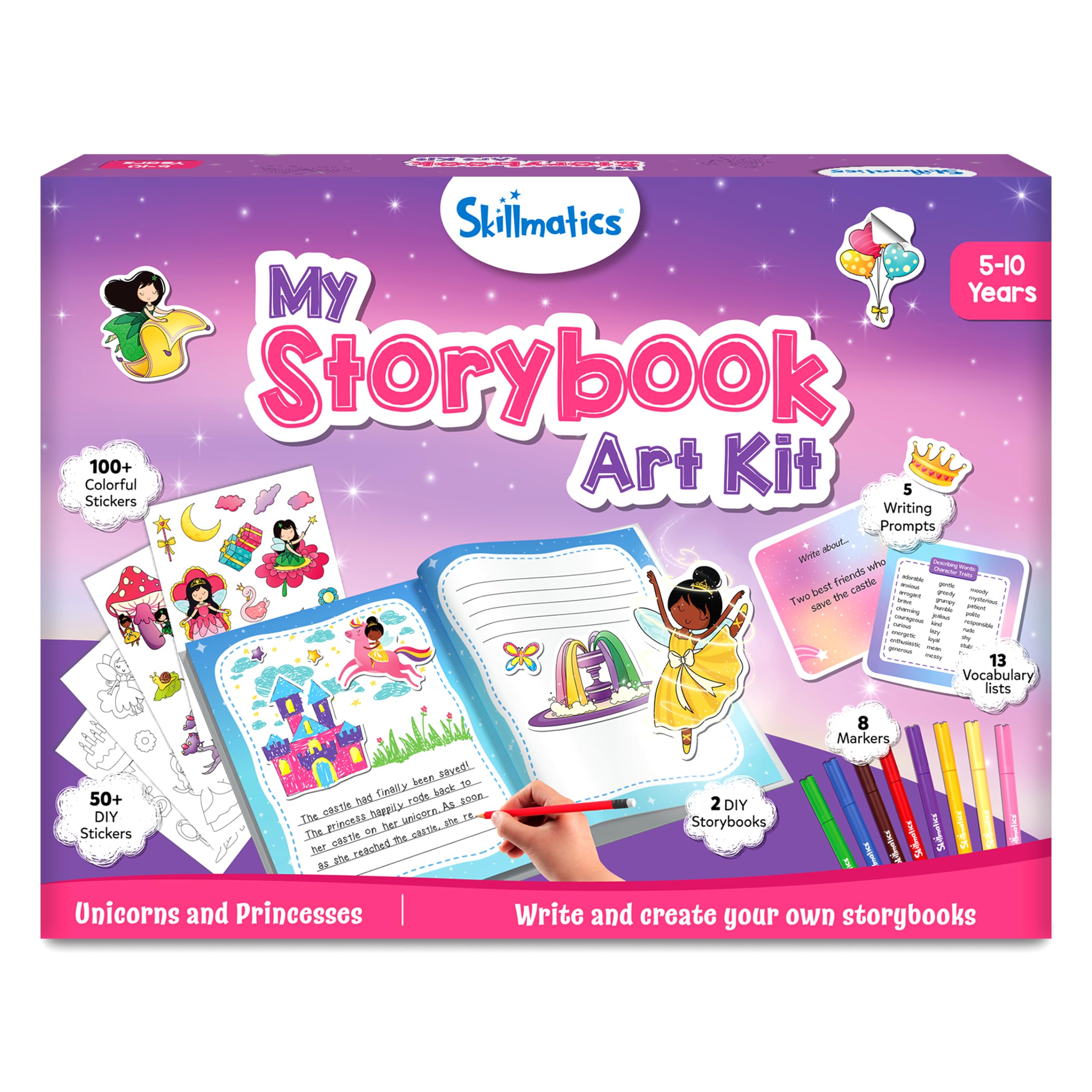 Skillmatics front packaging showing kit contents and imaginative theme