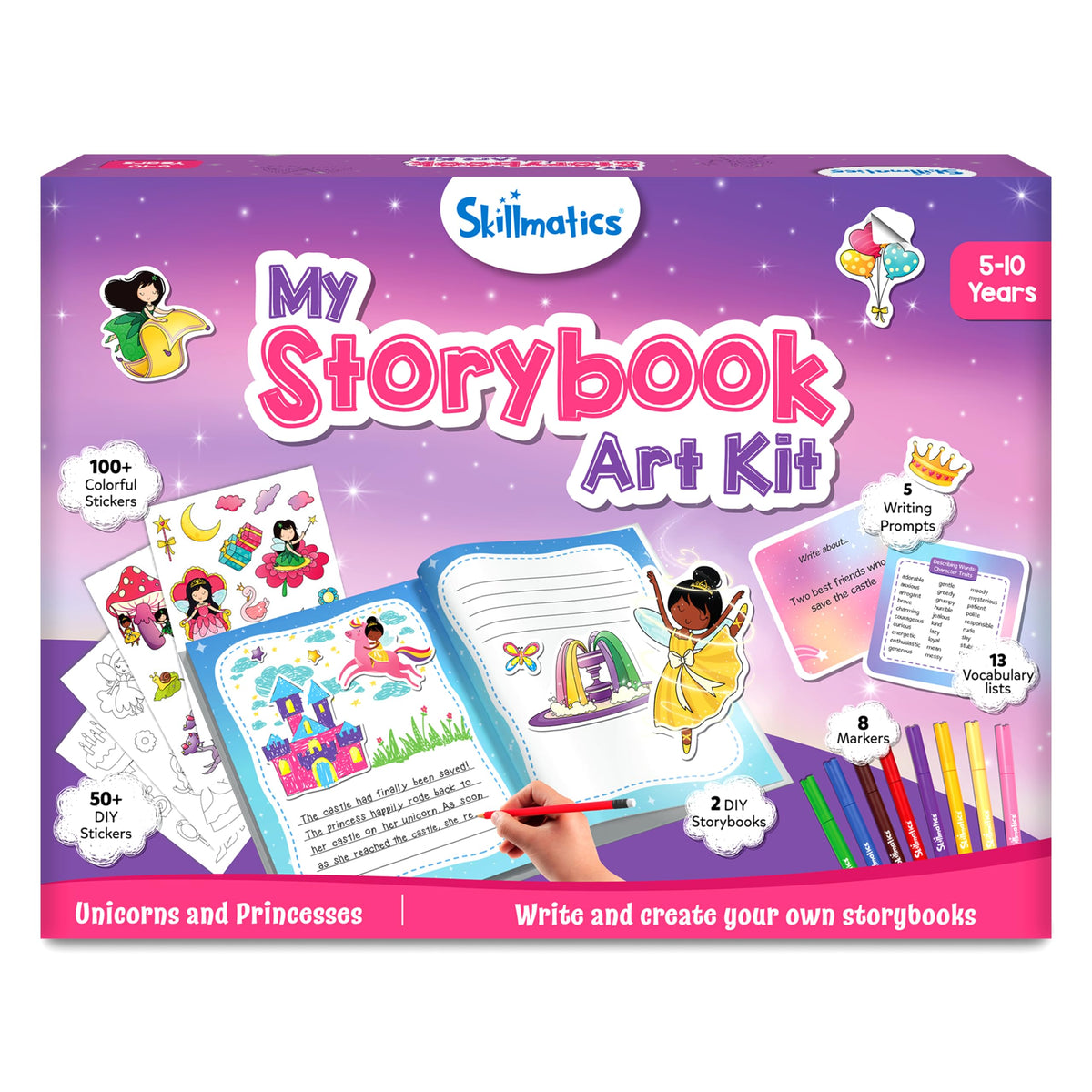 Skillmatics front packaging showing kit contents and imaginative theme