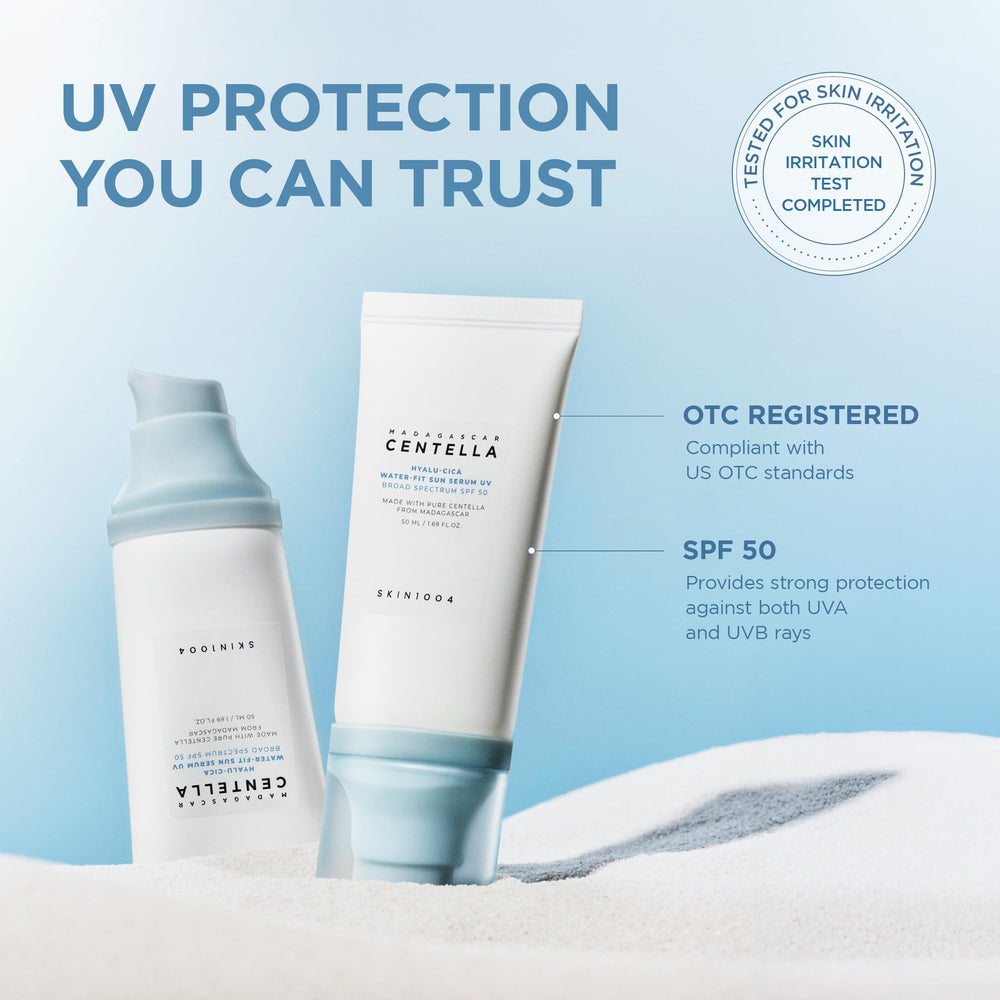 SKIN1004 pump dispensing a drop of sun serum for easy use