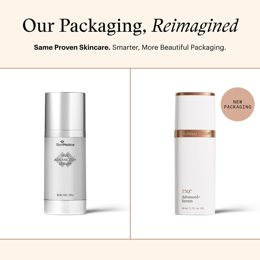SkinMedica dual-chamber close-up revealing separated growth factor and peptide blends, stability benefit