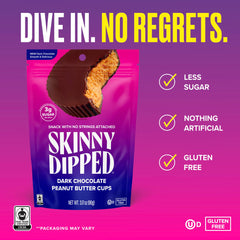 SKINNYDIPPED open bag with multiple cups displayed to show quantity and resealable convenience