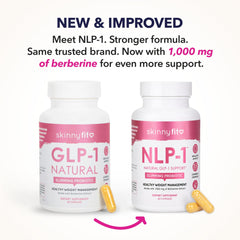 SkinnyFit NLP-1 ingredient label detailing berberine, probiotics, inulin and turmeric
