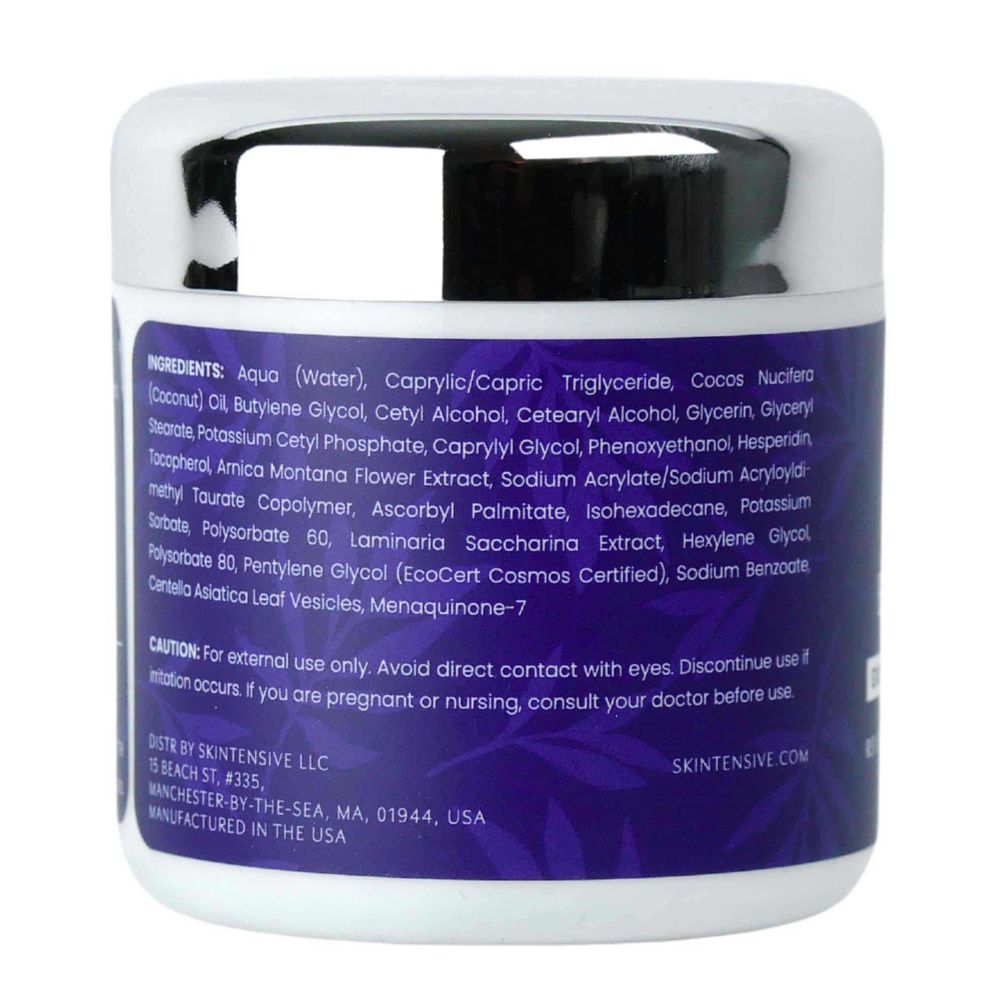 SKINTENSIVE arnica and vitamins display highlighting key ingredients and benefits