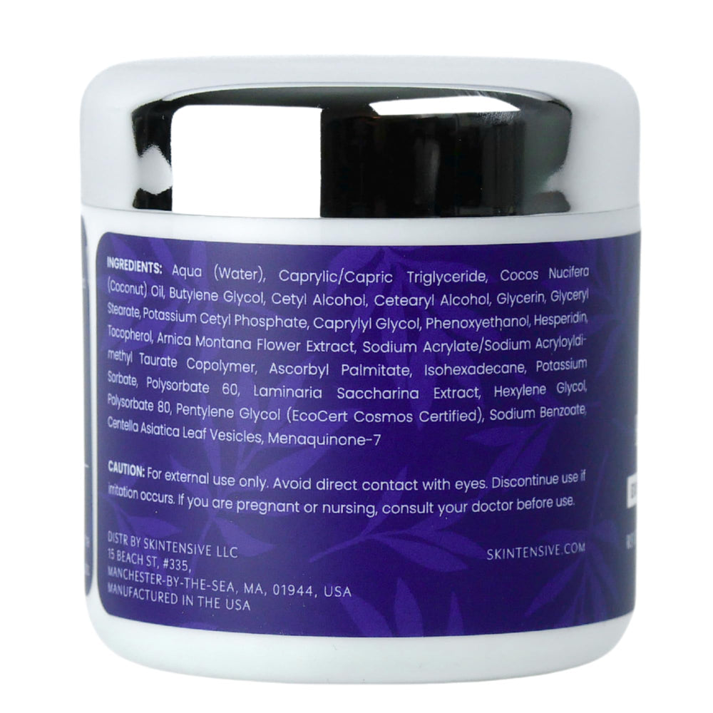 SKINTENSIVE arnica and vitamins display highlighting key ingredients and benefits