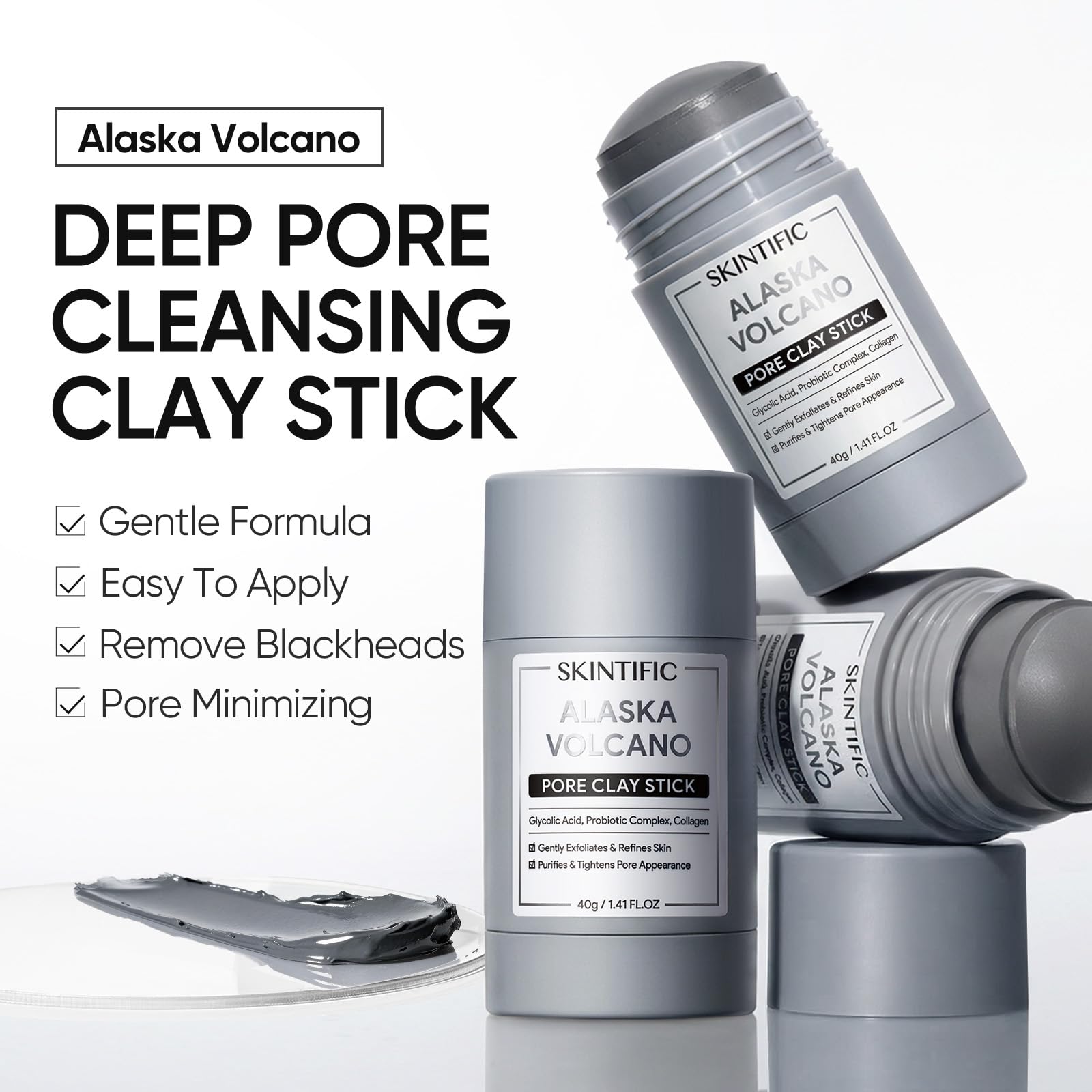 SKINTIFIC mugwort clay stick label detail highlighting soothing ingredients and calming effect