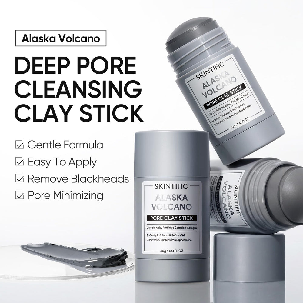 SKINTIFIC mugwort clay stick label detail highlighting soothing ingredients and calming effect