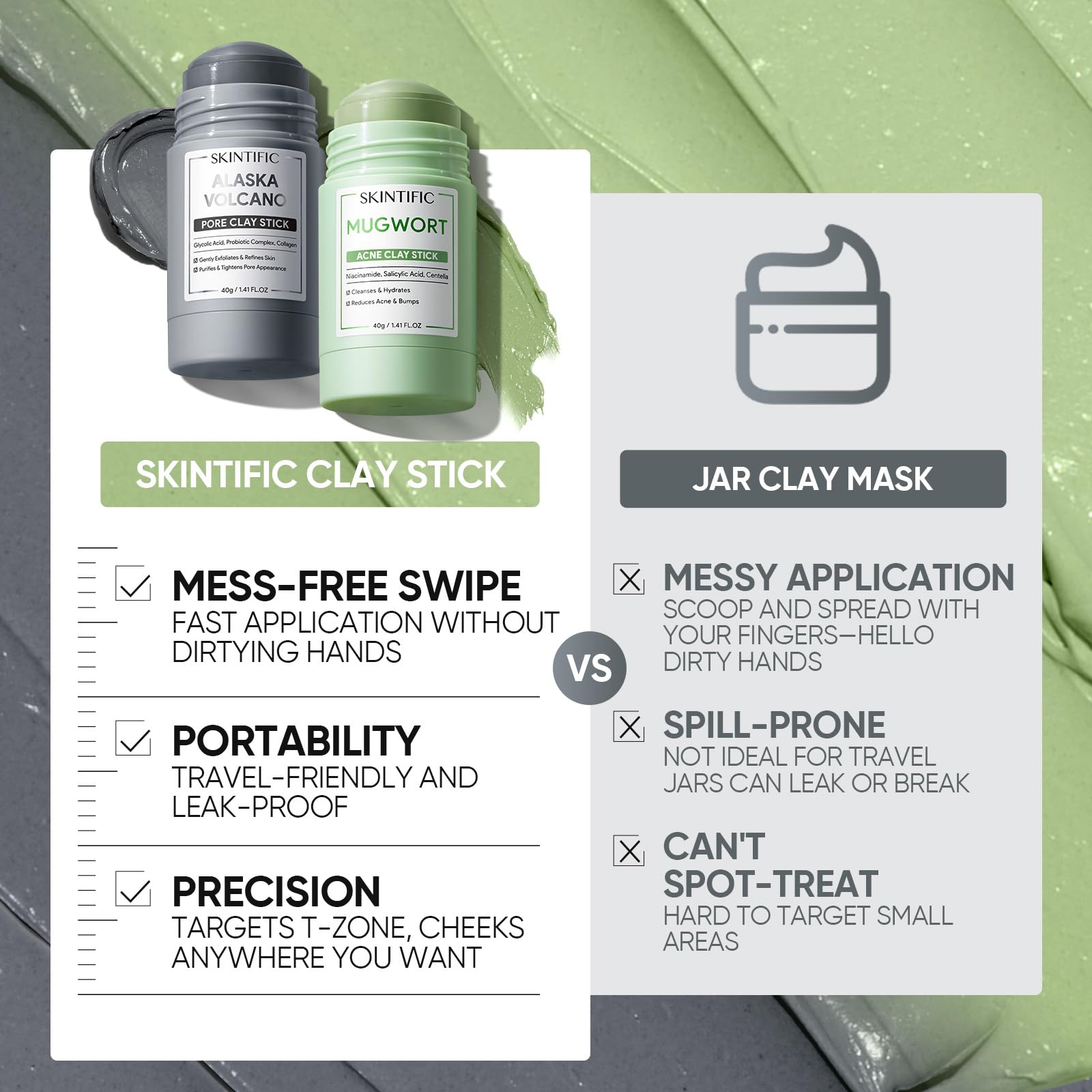 SKINTIFIC dual sticks packed in a small pouch to show travel-friendly, mess-free use