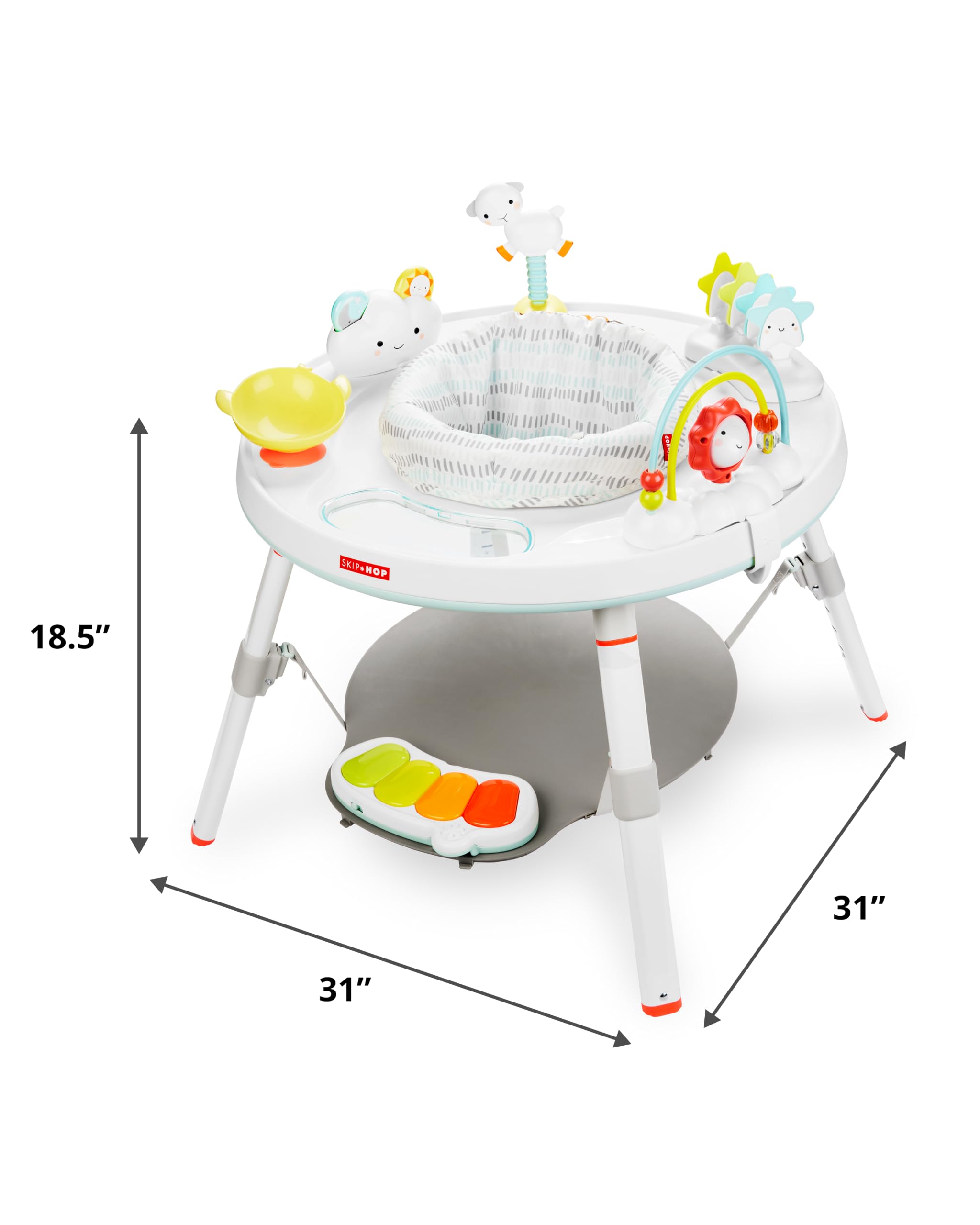 Skip Hop size comparison with blocks highlights compact footprint and scale