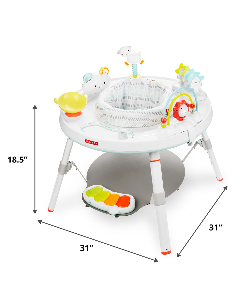 Skip Hop size comparison with blocks highlights compact footprint and scale