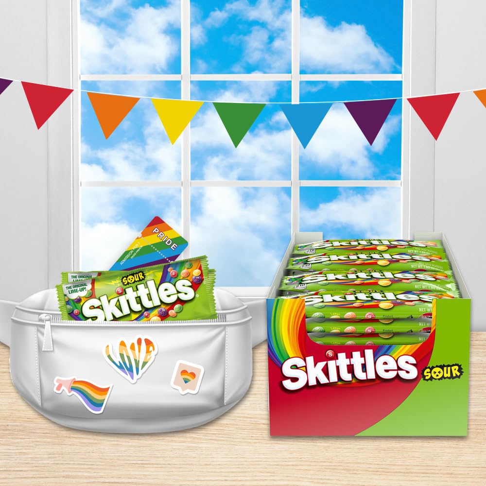 Skittles pouch held in hand for scale demonstrating pack size and portability