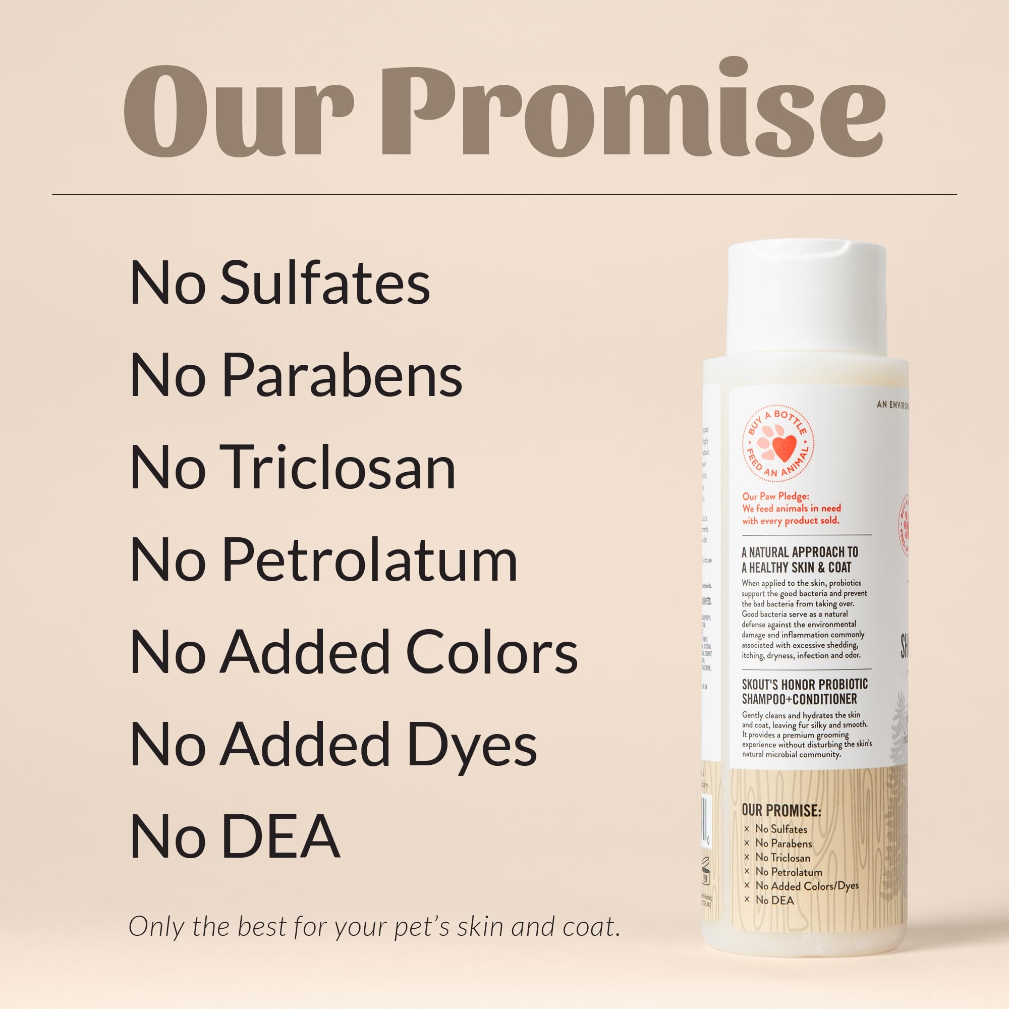 SKOUT'S HONOR cruelty-free badge on label conveying ethical sourcing
