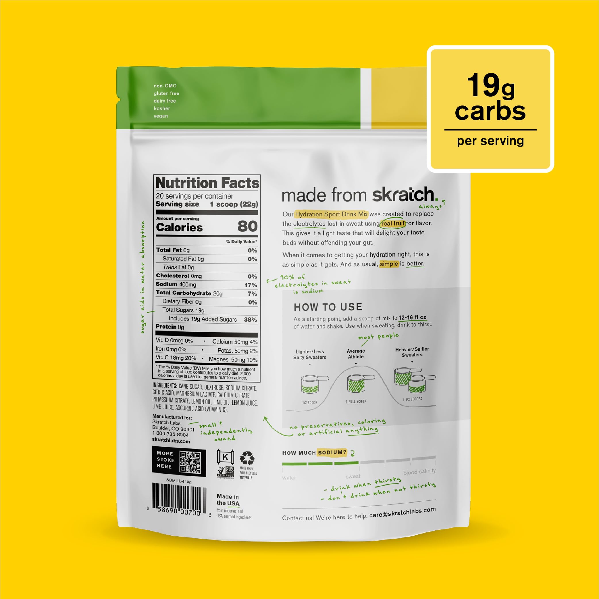 Skratch Labs powder close-up revealing fine texture and clean real-food ingredients for quick mixing