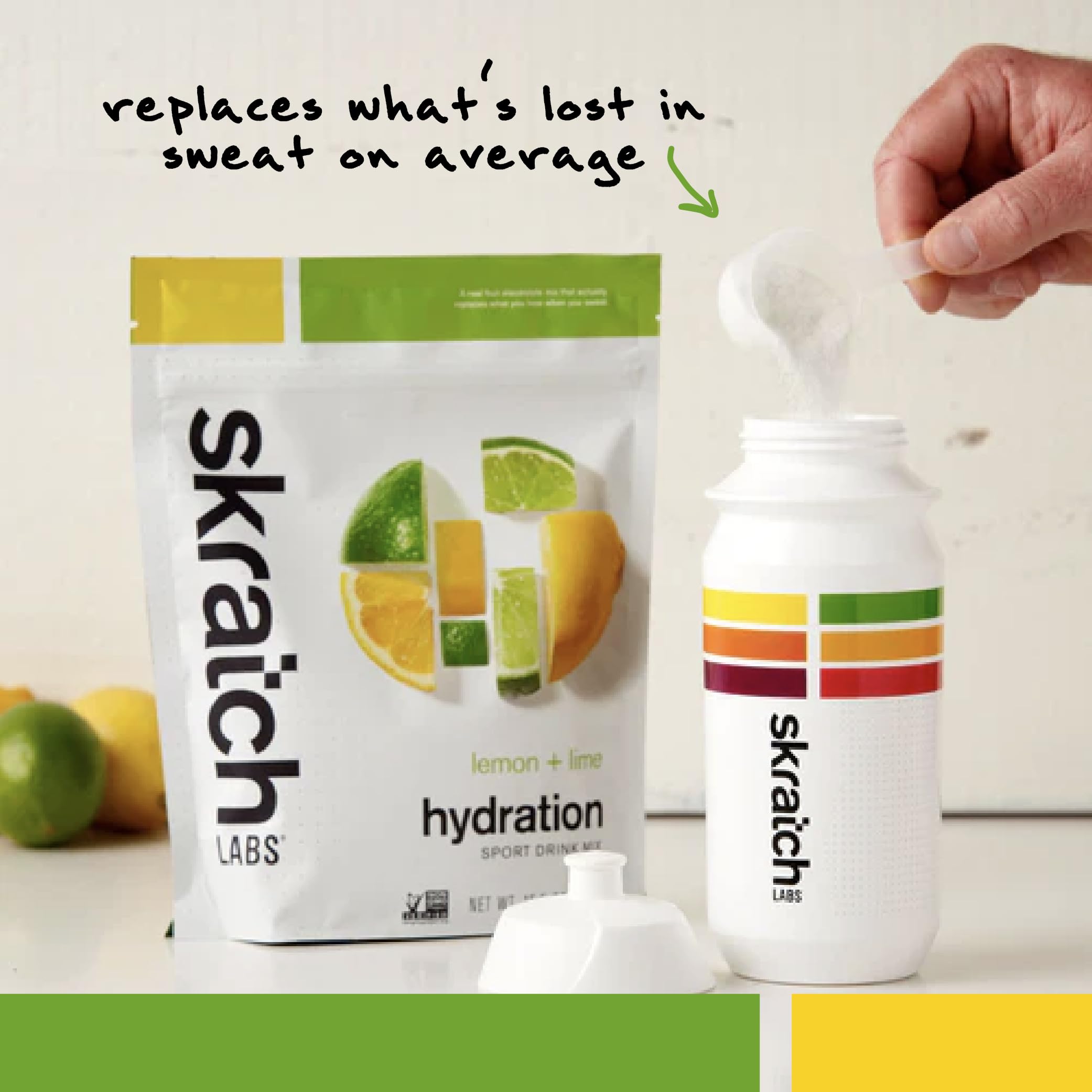 Skratch Labs powder dissolving in water to show rapid mixing and smooth, drinkable consistency