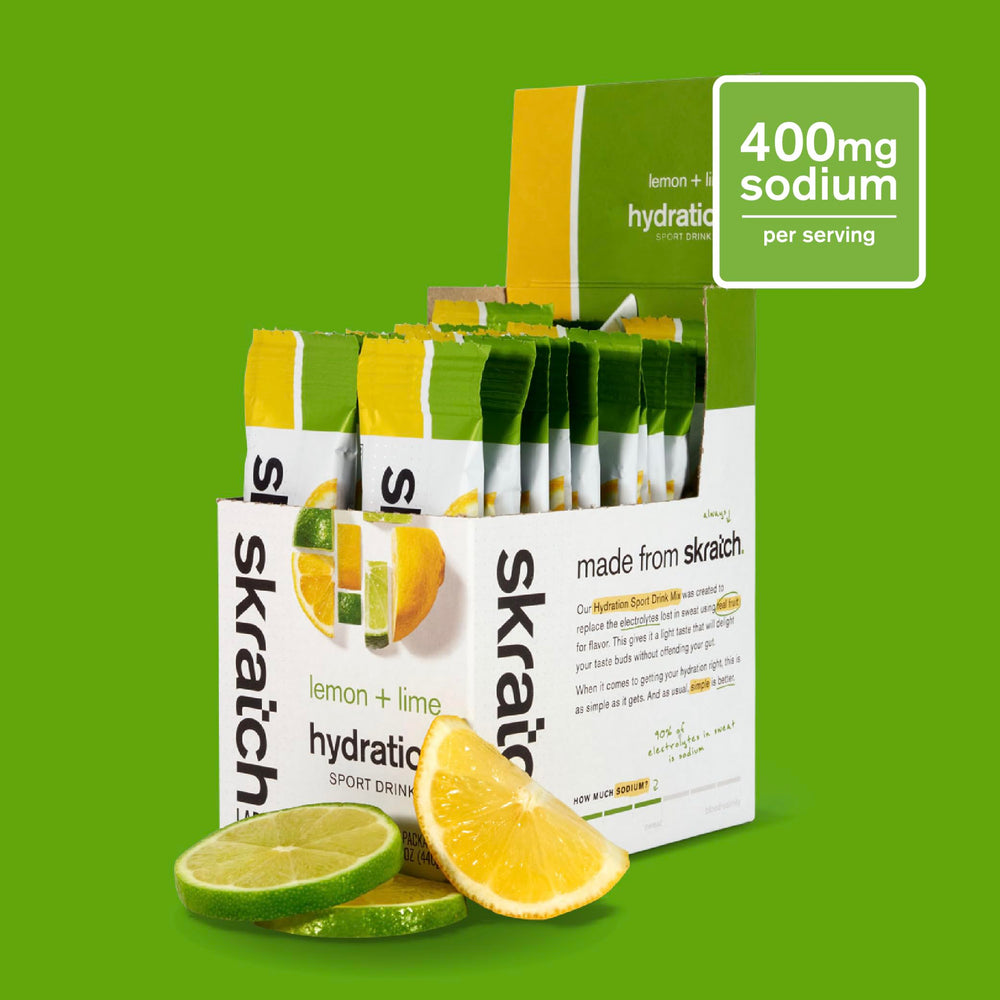 Skratch Labs single‑serve packet opened for fast on‑the‑go hydration