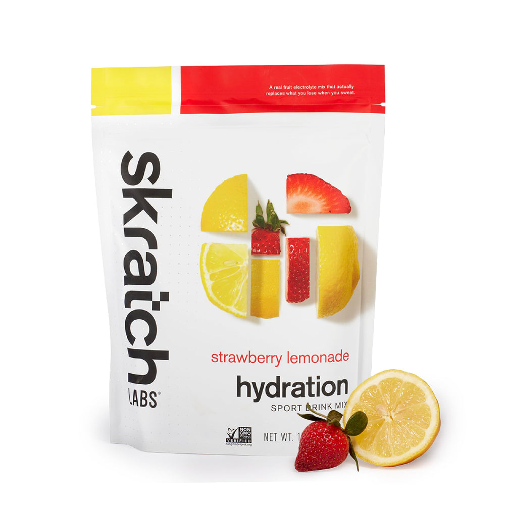 Skratch Labs front packaging showing real fruit flavor and benefits