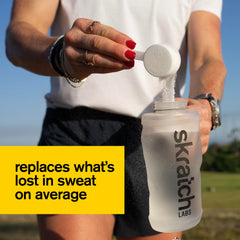 Skratch Labs mixed strawberry lemonade in glass for refreshing hydration