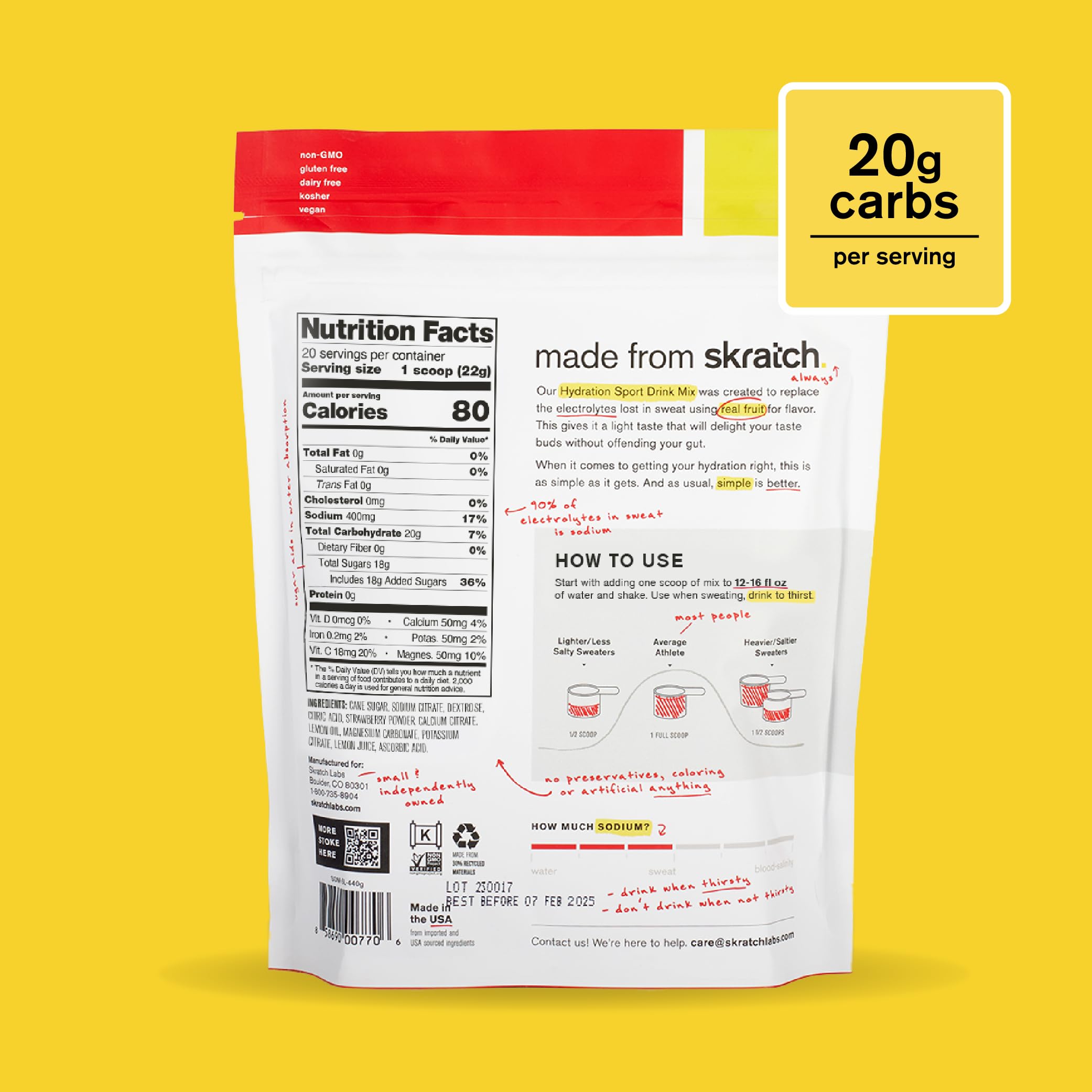 Skratch Labs scoop of powder highlighting easy portioning and convenience